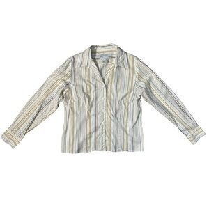 Pendleton Button Down Blouse Striped Brown Yellow White Size Large